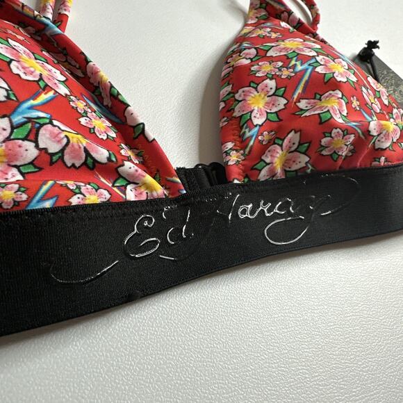Ed Hardy Red Hawaiian Floral Bikini Top M Medium New With Tags - Picture 7 of 12